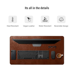 DailyObjects Large Premium Vegan Leather Desk Mat|Anti-Skid|Anti-Slip|85*45cm|Reversible Desk spread Turf Desk/Laptop Mat for Work from Home/Office/Gaming- Extended mouse pad and keyboard desk pad-Tan