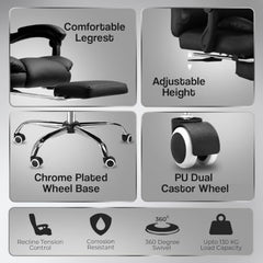 Kepler Brooks Italia Premium Leatherette Office Chair for Work | 3-Years Warranty | Boss Chair for Office, Ergonomic Executive Chair, Cushioned Arms & Seat, Leg Rest, Heavy Duty Metal Base (Black)