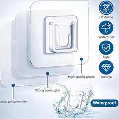 HARKOIZ Transparent Adhesive Wall Hooks (5 Pairs / 10 Hooks) | Heavy Duty No Drilling Self Adhesive Hooks | Waterproof & Reusable Clear Hooks for Bathroom, Kitchen, Photo Frames & Home