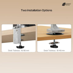 Green Soul Heavy Duty Single Monitor Gas Spring Stand|Fits 17-45" Screen|15Kg Weight Capacity | VESA Plate, Grommet & C-Clamp Base|Desk Mount Monitor Riser|Tilt, Swivel & Rotation |Grey