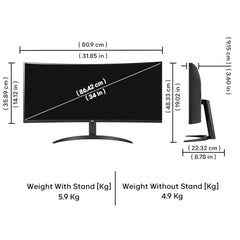 LG 34U640B Smartchoice 86 cm (34 Inch) 21:9 UltraWide WQHD (3440x1440) Curved Monitor(1800R), 144Hz, sRGB 99%, HDR10, Anti-Glare, HDMI X 2, DP, USB-C (PD 65W), PBP, PIP, Tilt/Height Adjustable Stand