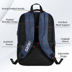 Safari Nex 26L Laptop Backpack Bag for Men and Women, Ideal for Office Use/School/College, 2 Compartment, Rain Cover, Antitheft Pocket, USB Port, Trolley Sleeve & Organizer, Olive