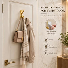 iSTAR Self Adhesive Wall Hook Heavy Duty Metal Stick-On Door Hanger Hook for Hanging Towel, Purse, Robe, Backpack, Jacket, Clothes, Bags - Wall Hooks Set for Bathroom & Kitchen (Pack of 4) (Rose Gold)