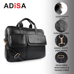 ADISA Laptop Bag for Men - Faux Leather Office Messenger Briefcase with Laptop Compartment for Work, Business, Corporate & Professional Use (LB6055)