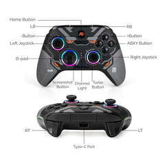 ARcNet Tri-Mode Wireless Gaming Controller with Hall Effect Joysticks & Triggers, 2.4G / Bluetooth/Wired Gamepad for PC, Windows 10/11, Laptop, Android, iOS & PS3, RGB, Anti-Drift (Black)