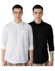 Amazon Brand - Symbol Men's Pack of 2 Cotton Casual Shirt| Regular Fit | Plain | Full Sleeve | Available in Plus Sizes