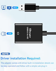 USB 3.0 to HDMI Adapter for Monitor 1080P@60Hz Display with 5Gbps High Speed Transmission, Support Extend & Mirror Mode, Compatible with Window Mac Laptop Desktop Projector TV