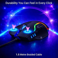 Ant Esports GM320 RGB Wired Gaming Mouse, 12800 DPI Optical Sensor, 8 Programmable Buttons with Rapid Fire, Ergonomic Design, RGB Lighting, Braided Cable, USB Gaming Mouse for PC, Laptop (Black)