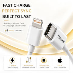 Umake USB-C to Lightning Cable, (MFi Certified) PD Fast Charging Cable, Premium Lightning Charging Cable for iPhone 14/14 Pro/ 14 Pro Max/ 13/13 Pro/ 13 ProMax/ 12/11/XR/XS/X/8 S & iPhone, iPad