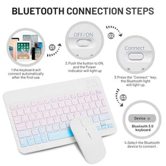 Bluetooth Keyboard and Mouse Combo Rechargeable Portable Wireless Keyboard Mouse Set for Apple iPad iPhone iOS 13 and Above Samsung Tablet Phone Smartphone Android Windows (Gradient White Purple)