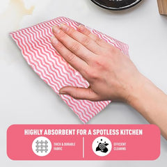 Amazon Brand - Presto! Non-Woven Kitchen Towel Roll | 80 Pulls (Pack of 2) | Size: 23 x 21 cm | Wavy Pattern (Red & Blue) | Washable and Reusable | Highly Absorbent | For Daily Use