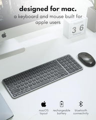 Macally Bluetooth Mac Keyboard and Mouse - Compact (2 Zone) Layout with Number Pad - Multisync, Rechargeable - Wireless Apple Keyboard and Mouse Combo for Mac, MacBook, iPad, iPhone - Silver