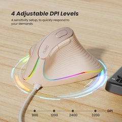 Nulea Wired Vertical Mouse, USB Ergonomic Optical Mouse with 4 Adjustable DPI, 11 RGB Backlight Modes, Compatible for Laptop, PC, Desktop, Mac, Grey