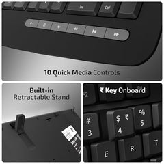 iBall ClickSet S450 Wireless Keyboard & Mouse Combo, 104-Key Full Size Keyboard, 12 Media Keys, Retractable Stand, ₹ Key, UV Coated Keys, Mobile Slot, 1200 DPI Mouse, 3 Buttons, High Precision