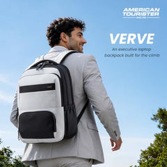 American Tourister Verve 17" Laptop Backpack | USB Charging Port | Smart Trolley Sleeve | Hidden Pocket | Tractum Suspension Straps | Office Bag for Men and Women | Black | 1 Year Global Warranty