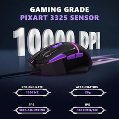 EvoFox Performance Series Banshee Rechargeable Wireless Gaming Mouse (2.4G+BT+Wired), Hyper Connect-Pixart3325 Sensor, Upto 1000Hz Polling Rate & 10000DPI,8 Programmable Buttons,Comprehensive Software