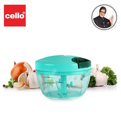 Cello Magic Hand Chopper XL | Multi Utility Chopper | 5 Stainless Steel Blades | Vegetable and Fruits chopper | 15 Cuts One Pull | (Chopper, Blade, Whipper) | 900 ml| Green