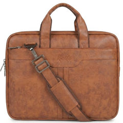 RIONTO Elite Vegan Leather Laptop Bags for Men Office Use | Upto 15.6 inch | Expandable Bottom | Mobile & Pen Compartment with Multiple Organizers | Professional Office Bag for Man & Women - Tan
