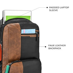 Gear Vintage 4 19"/29L anti theft faux leather Medium Water Resistant Laptop Backpack/Casual Backpack/Daypack/Travel Backpack/College Bag For Men/Women(Pitch Black-Black)