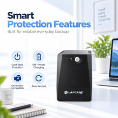 Lapcare Lapon-750 600VA /360W, 230V, UPS System, an Ideal Power Backup & Protection for Home Office, Desktop PC & Home Electronics, Lead Acid Battery, Black