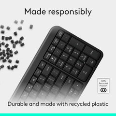 Logitech K250 Bluetooth Keyboard with Numpad, Easy Connectivity, Compact Wireless Keyboard Made with Recycled Plastic, Spill-Resistant, Comfortable Keys - Windows/MacOS - Graphite