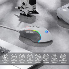 Redragon M612AK PRO RGB Gaming Mouse, 8000 DPI Wired/Wireless Optical Mouse with 9 Programmable Buttons & 7 Backlit Modes, BT & 2.4G Wireless, Software Supports DIY Keybinds Rapid Fire Button