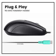 Perixx PERIMICE-209P Wired PS/2 Optical Mouse – Ambidextrous 3-Button Design, 1000 DPI Precision & 6-Ft Cable – Glossy Black for Legacy PCs & Industrial Systems