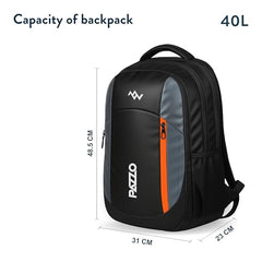 Lunar's Luxur 40L Laptop Backpack with 1 Year Warranty | Foam Padded Water Resistant School bag | Laptop Bag 15.6 Inch | Travel College bag for boys | Office bag for man (black_grey_orange)