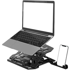 Amazon Basics ABS 2-in-1 Laptop and Mobile Stand, Ergonomic, Adjustable Height, Anti-Slip Base, Heat Dissipation, Portable, Lightweight, Compatible with All Laptops Up to 15.6" (Black)