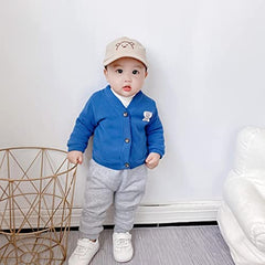 MOMISY Cotton Blend Baby Boy & Girls Sweater Jacket Front Open V Neck Cardigan-6 Months to 4 Years, Blue Green Pink Yellow (Blue, 3-4 Years)
