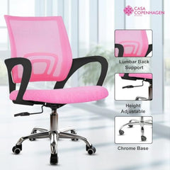 Casa Copenhagen Mesh Mid Back Office/Study/Computer/Revolving/Desk Chair for Work from Home -Metal Base, Height Adjustable Seat - Grey Milange & Black Handle