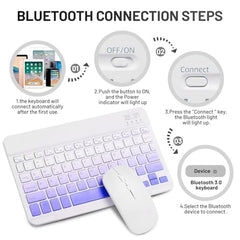 Bluetooth Keyboard and Mouse Combo Rechargeable Portable Wireless Keyboard Mouse Set for Apple iPad iPhone iOS 13 and Above Samsung Tablet Phone Smartphone Android Windows (Gradient White Purple)