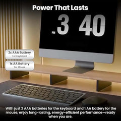 Amkette Wi-Key Mini 2 (3in1) Multi-Device Wireless Keyboard and Mouse Combo, Scissor Keys, One-Click Device Switching, Dual OS Layout, 3200 DPI Mouse, macOS, Windows, Android & iOS Compatible, Grey