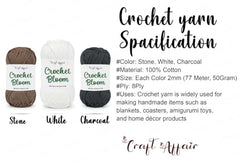 Craft Affair | Crochet Bloom Cotton Yarn 8ply (Each Color 2mm, 77Meter, 50Gram) 100% Pure Cotton | for Knitting Yarn | Craft & DIY Project: Grey, Pink, Off White