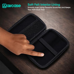 AirCase Hard Disk Cover Case for 2.5 Inch HDD SSD - Ballistic Nylon Rugged Shell, Anti-Press | Felt Lining, Water Resistant | Mesh Pocket for Cable, Charger, Earphone (Black)