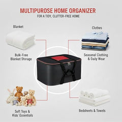 CluttrEase Large Underbed Storage Bags, Moisture-Proof Nylon Storage Bags With Zippered Closure & Handle for Clothes, Blankets, Bedsheets & Pillows (52 x 45 x 26 cm), Red & Black (4 Pack)