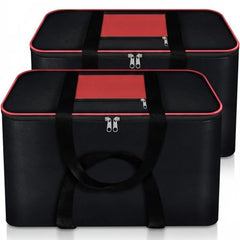 CluttrEase Large Underbed Storage Bags, Moisture-Proof Nylon Storage Bags With Zippered Closure & Handle for Clothes, Blankets, Bedsheets & Pillows (52 x 45 x 26 cm), Red & Black (4 Pack)