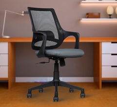 MRC Mono Ergonomic Office Chair (Mid-Back) – Revolving Breathable Mesh Desk Chair for Work from Home & Study–Lumbar Support & Heavy Duty Nylon Base (Grey & White)