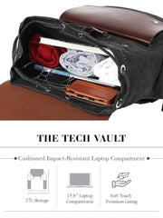 FUR JADEN Eco Friendly Travel 4 Compartment Laptop Backpack Made of Water Resistant Sustainable Canvas and Vegan Leather for Unisex for Travel Hiking Work (Coffee)