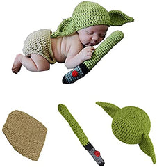 MOMISY Newborn Photography Prop 3Pcs Handmade Crochet Knitted Hat Diaper Cover Weapon Costume Photo Outfit for Baby Boy/Girl-Solider, Green & Cream
