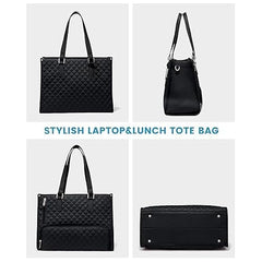 Crewer Elegant Work Bag with Lunch Compartment – Laptop Tote Bag with Lunch Box Section, Office Bag with Insulated Lunch Storage – Stylish Quilted Shoulder Bag for Women. (Cream)