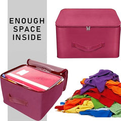Storite 2 Pack Nylon Wardrobe Bag Underbed Cloth Storage Organizer | Moisture Proof Storage Bag, Storage box for Clothes Saree Bags, Zippered Closure & Handle - Magenta,37x34x23 cm
