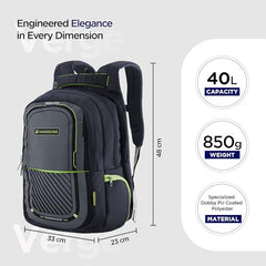 HARISSONS Verge Men’s Travel Laptop Backpack | Fits 15.6" Laptop | 40L Lightweight | USB Port, Water-Resistant, Hidden Pocket, Luggage Strap | Work, Commute & Travel (Black & Teal)