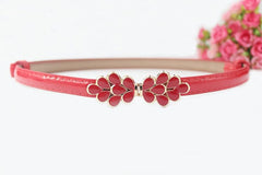 SYGA Women's Decorative Thin Belt flower shape Metal Buckle 22-36 Waist Belt Dress Accessories(Red)