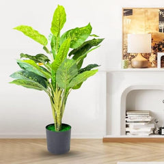 GARDEN GYANI Artificial Areca Palm Plant with Black Pot – 145 cm Tall Faux Tropical Decorative Plant with 35 Leaves for Home, Office & Living Room Décor