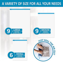 16 Travel Compression Bags Vacuum Packing, Roll Up Travel Space Saver Bags for Luggage, Cruise Ship Essentials (6 Large Roll/6 Medium Roll/4 Small Roll)