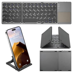 Foldable Bluetooth Keyboard, Tri-Folding Portable Wireless Keyboard with Touchpad, Mini Ergonomic Folding Keyboard Ultrathin, Sync up to 3 Devices, for Windows iOS, Android