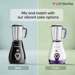 Longway Mix Pro 550 Watt Mixer Grinder with 4 Jars for Grinding, Mixing, Blending, Juicing with Powerful Motor (Black & Gray,4 Jars)