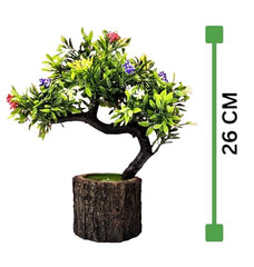 Dekorly Small Artificial Bonsai Tree Fake Plant Potted House Plants Japanese Pine Bonsai Plant Faux Bonsai for Home Indoor Decoration Office (Wooden Potted Plants, Design-G)