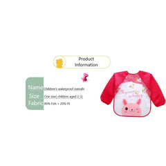 MOMISY Waterproof Smock Painting Apron for Kids Full Sleeve Feeding Bib for Babies Cartoon Animal Art for Infants Toddler Boys Girls (Red Happy-Green Jungle)-Set of 2